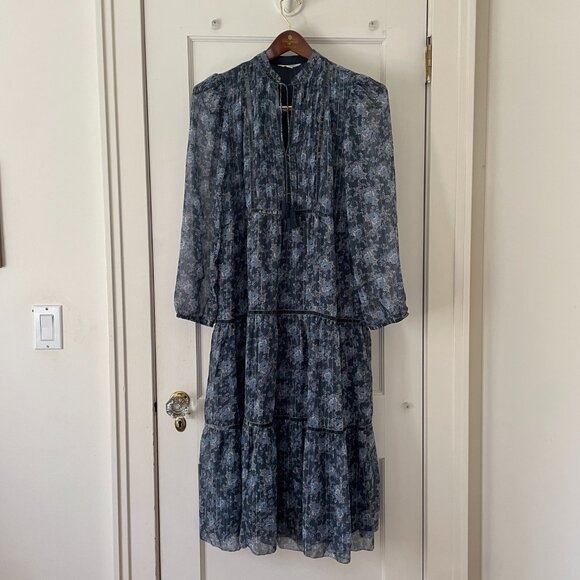 Lucky Brand Women's Floral Long Sleeve Midi Dress NWOT Lined Ribbon Detail - Picture 2 of 11